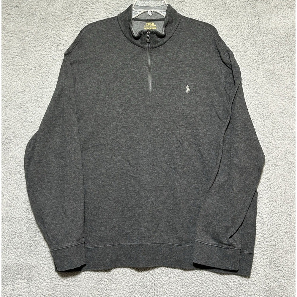 Polo Ralph Lauren Sweater Mens 2XL Gray 1/4 Zip Mock Neck Cotton Knit Pullover